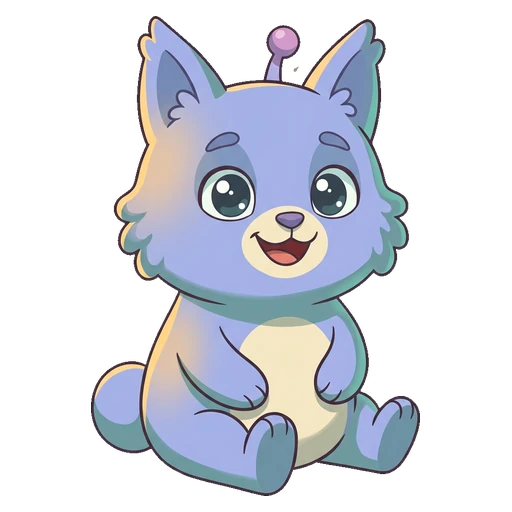 Nova, a periwinkle fox with a tiny antenna